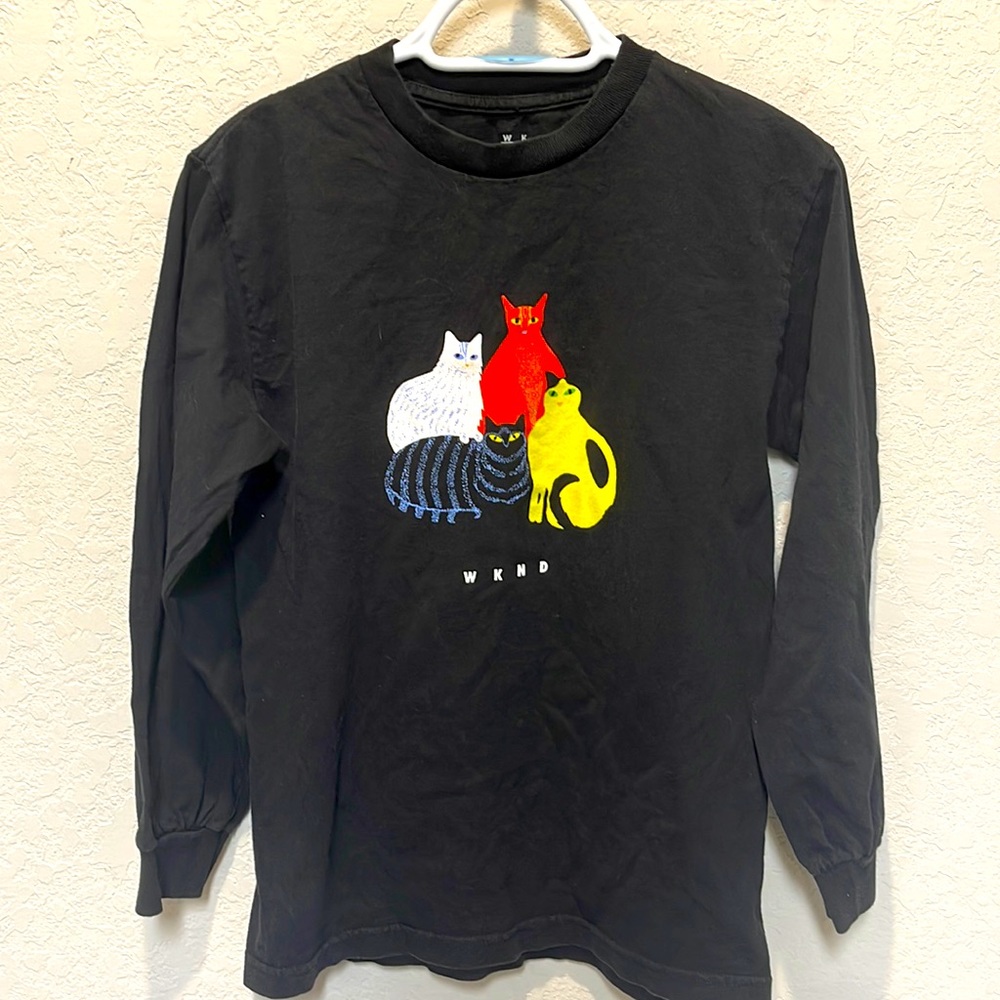 Cat WKND Black Longe Sleeve Shirt Size-Small